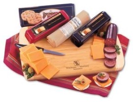Wisconsin Variety Package OF Crackers, Cheese, Sausage with Bamboo Cutting Board